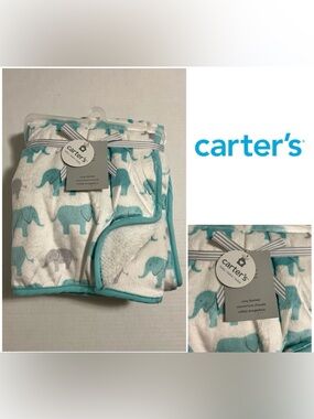 🆕CARTER’S - NWT - 40”X30” - INFANT BOYS BLUE GREY ELEPHANT COZY SHERPA BLANKET